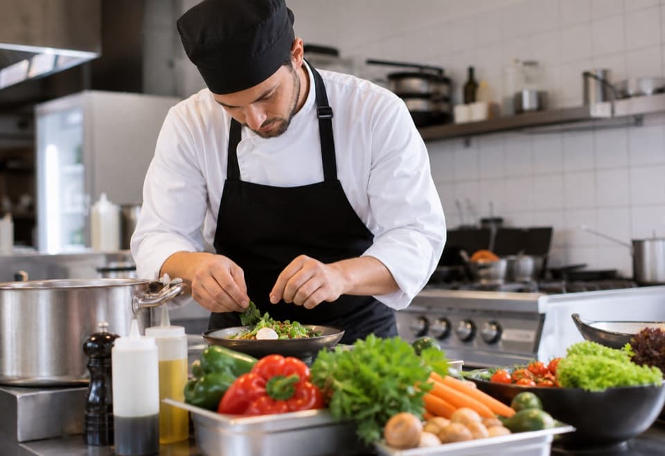 Cook preparing food in a kitchen for JEFE/A DE PARTIDA